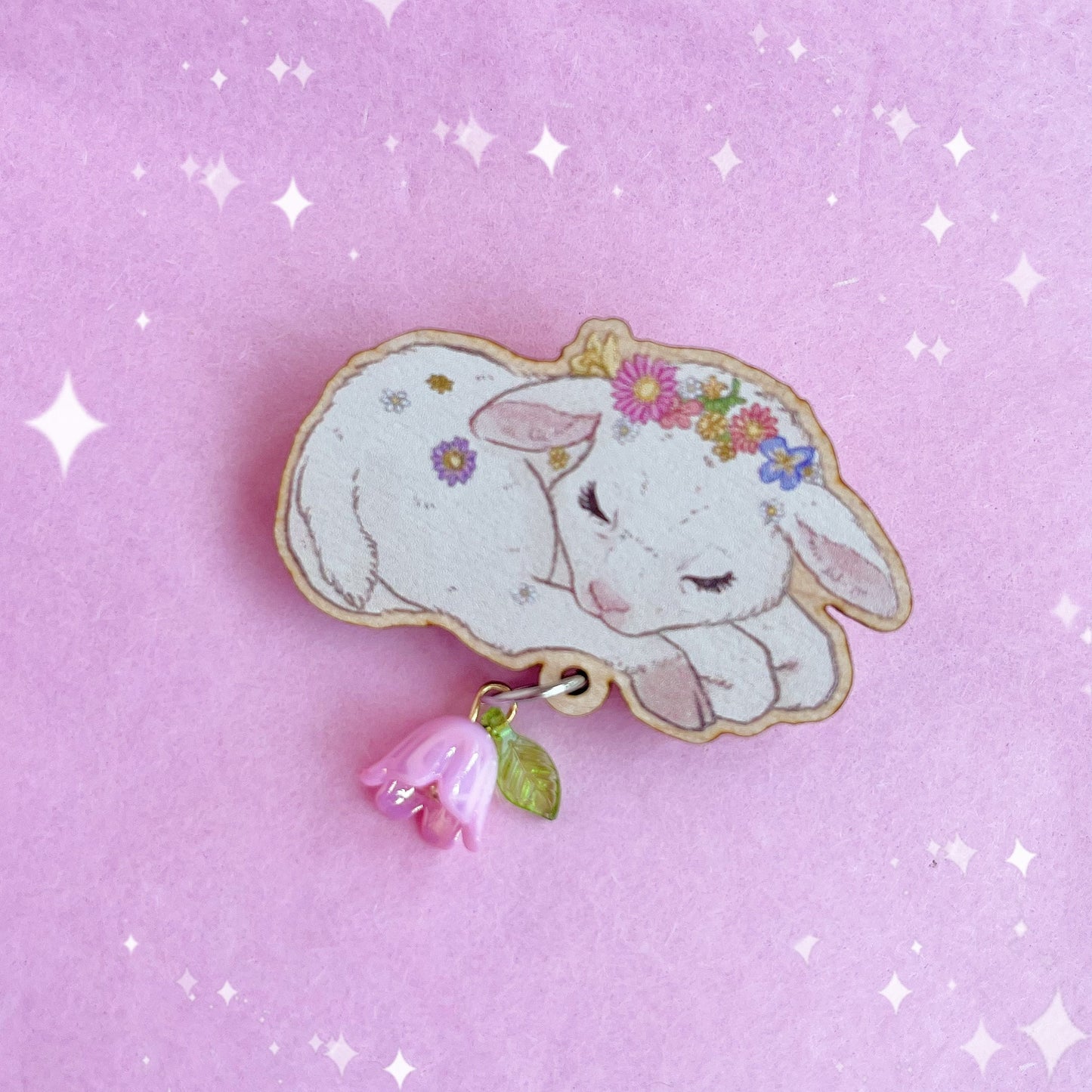 Springcore Wooden Lamb Pin with Ceramic Flower Charm