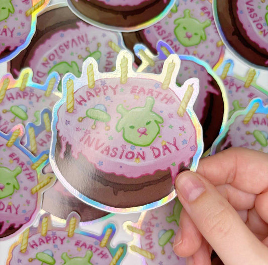 Earth Invasion Cake | Holographic Vinyl Sticker