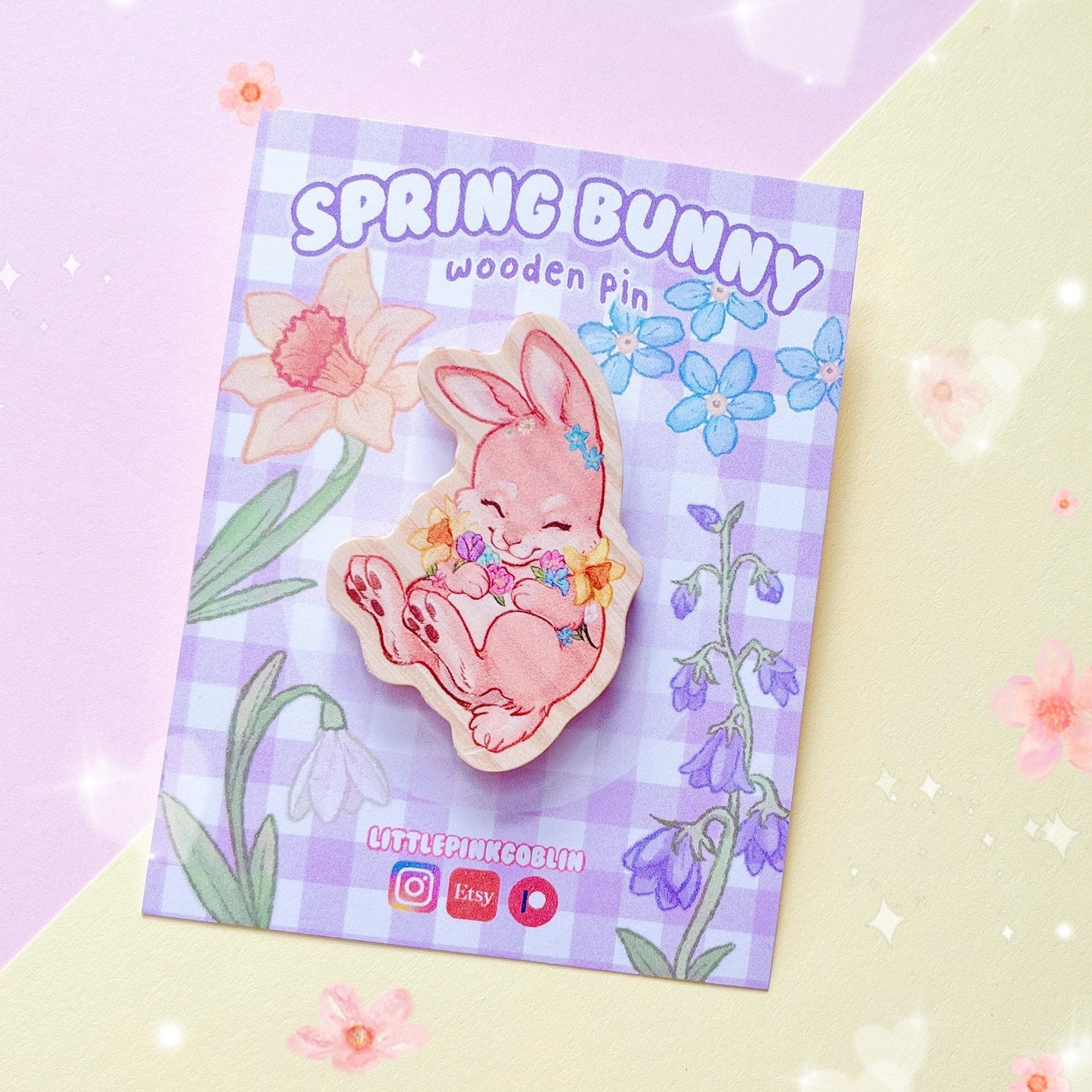 Spring Flowers Bunny | Wooden Pin
