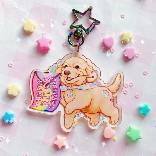 Pride Puppy ‘This Pup Bites Homophobes/Transphobes’ | Acrylic Charm