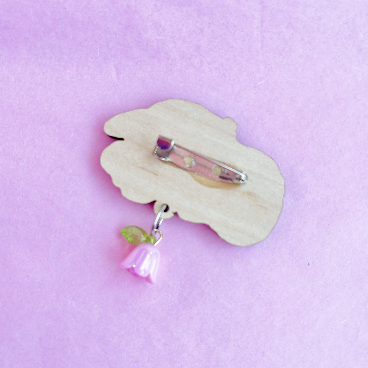 Springcore Wooden Lamb Pin with Ceramic Flower Charm