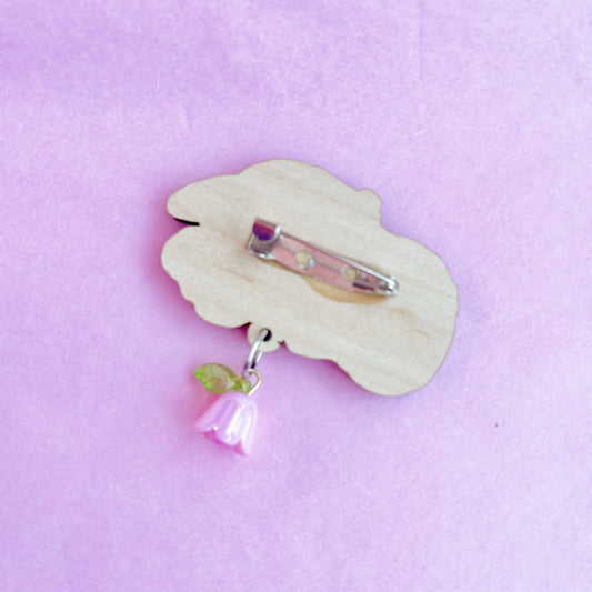 Springcore Wooden Lamb Pin with Ceramic Flower Charm