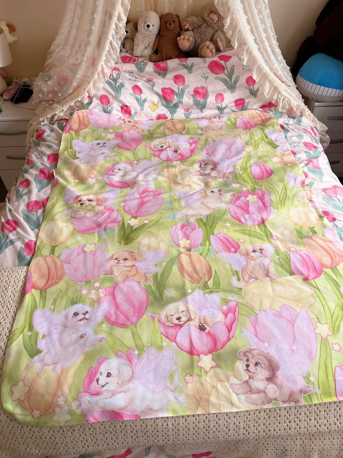 Fairy Puppies Fleece Blanket Lightweight Printed Throw