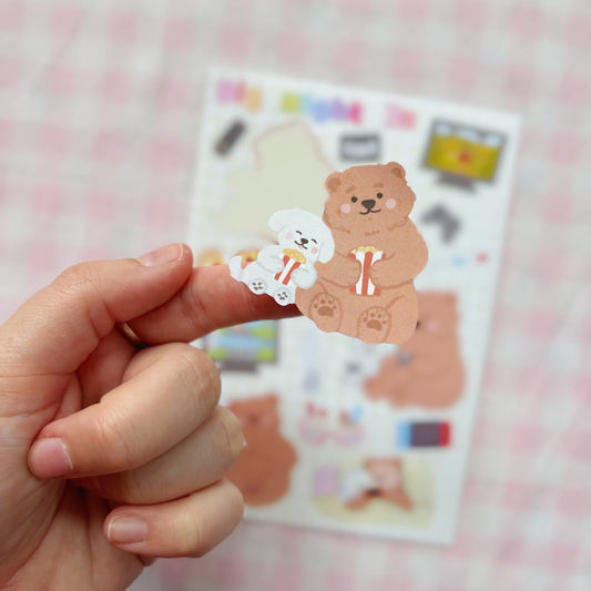 Big Night In Bear and Puppy | Vinyl Sticker Sheet
