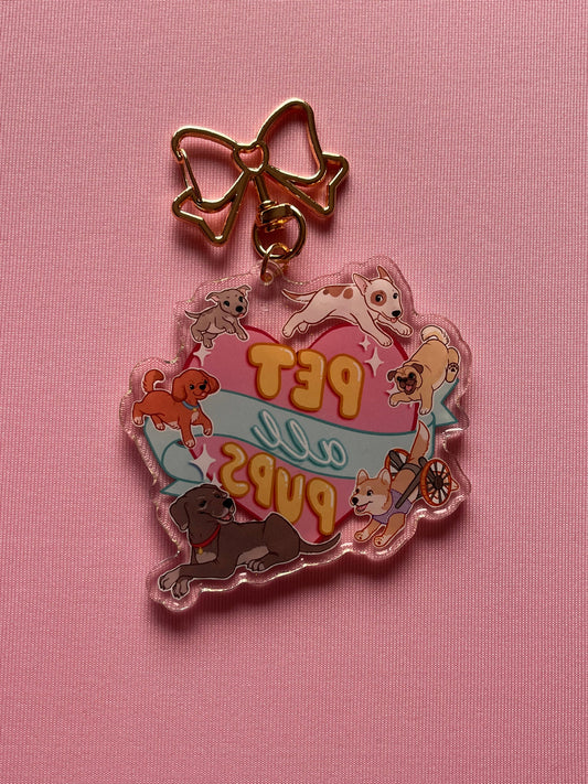 Pet All Pups 2.5” Acrylic Charm Keychain Charm with Epoxy Resin Dome