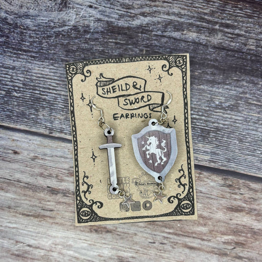 Sword and Sheild Wooden Earrings