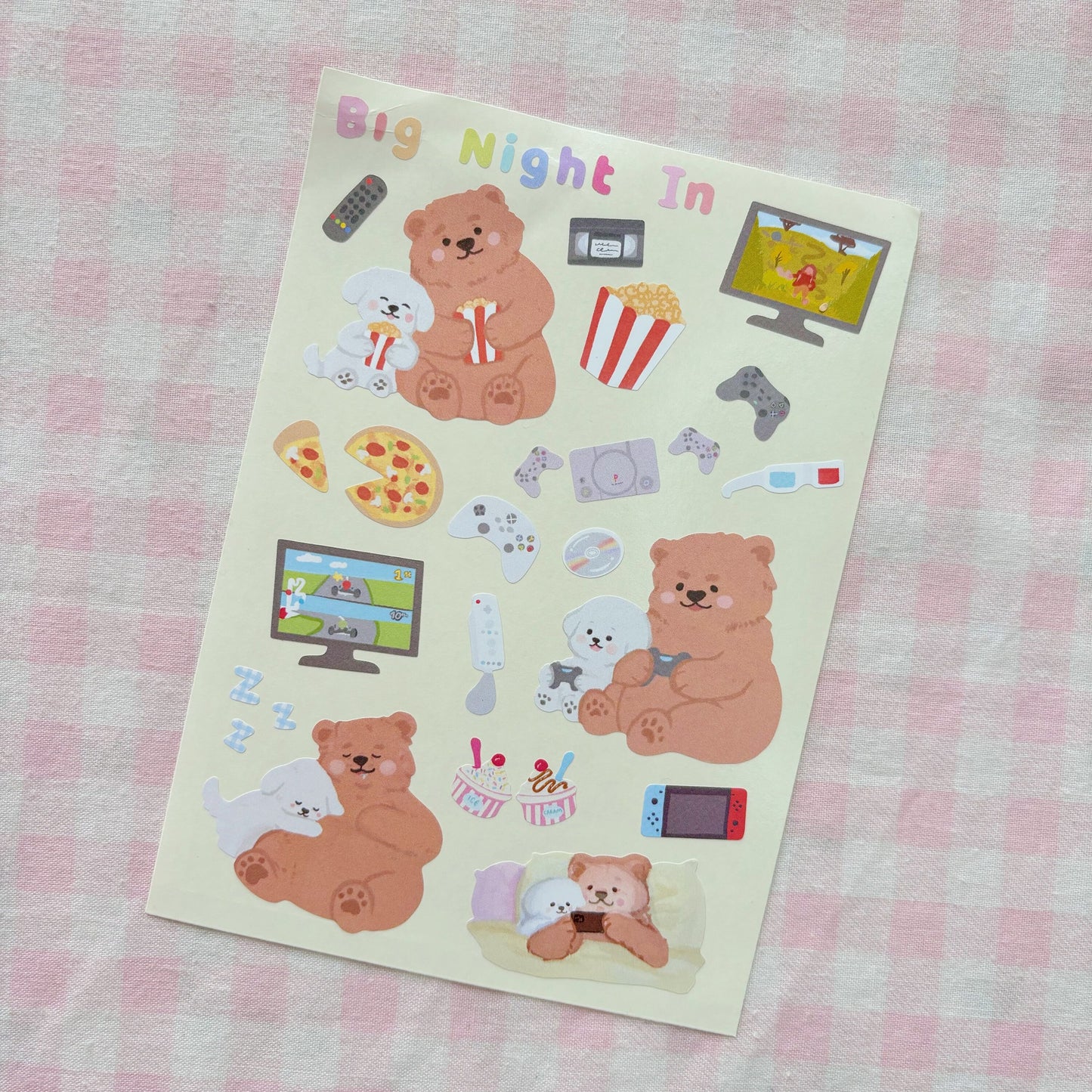 Big Night In Bear and Puppy | Vinyl Sticker Sheet