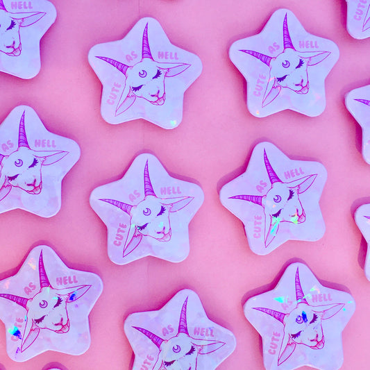 Cute As Hell | Holographic Kawaii Pentagram Brooch