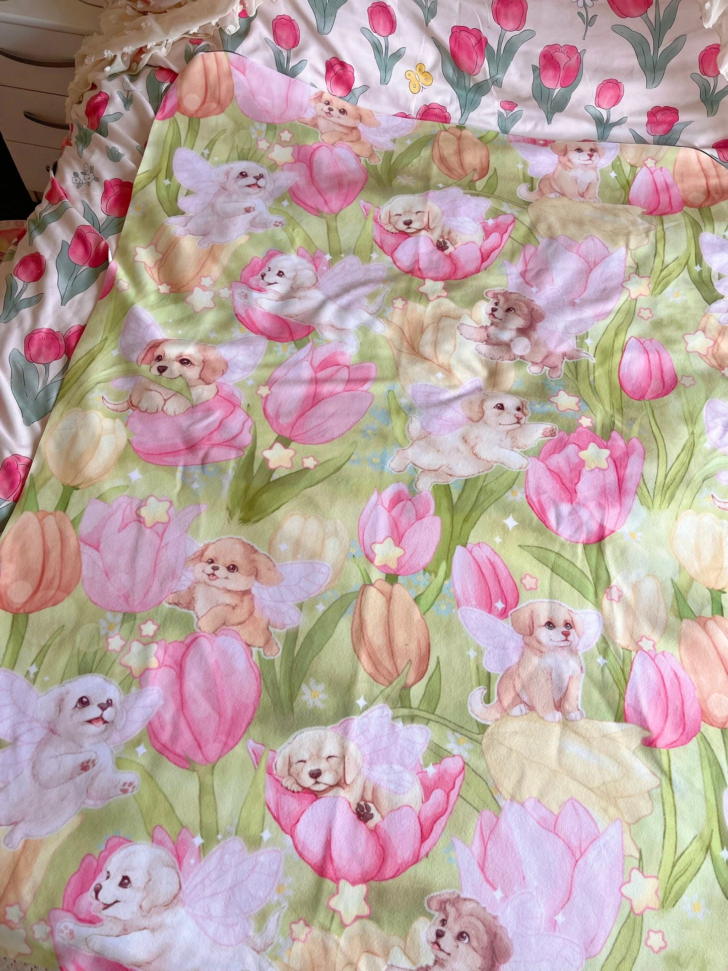 Fairy Puppies Fleece Blanket Lightweight Printed Throw