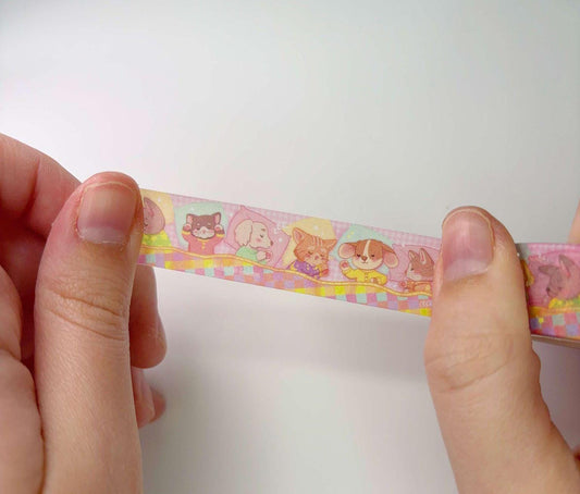 Kawaii Sleepy Puppies and Kittens 15mm Washi Tape