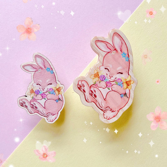 Spring Flowers Bunny | Wooden Pin