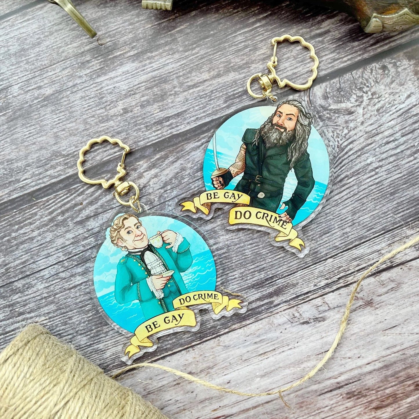 LAST ONE - Be Gay Do Crime Double-Sided Blackbeard and Stede Keychains