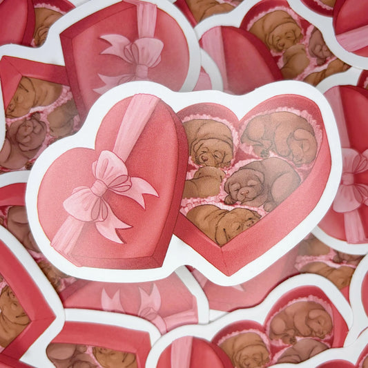 Valentine’s Day Box of Chocolates Labrador Puppies | Vinyl Sticker