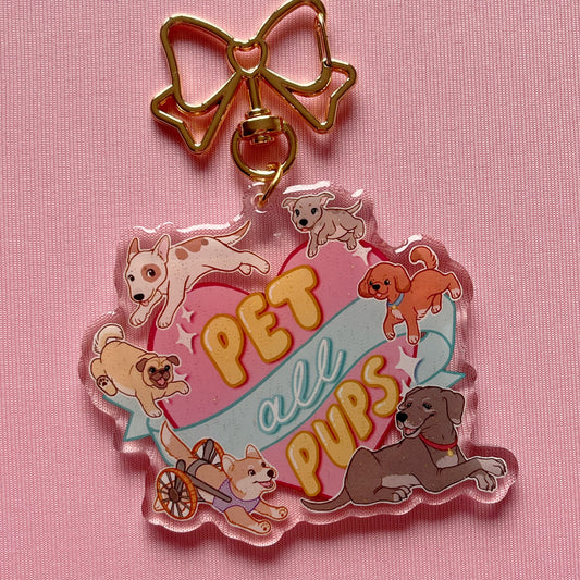 Pet All Pups 2.5” Acrylic Charm Keychain Charm with Epoxy Resin Dome