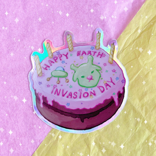 Earth Invasion Cake | Holographic Vinyl Sticker