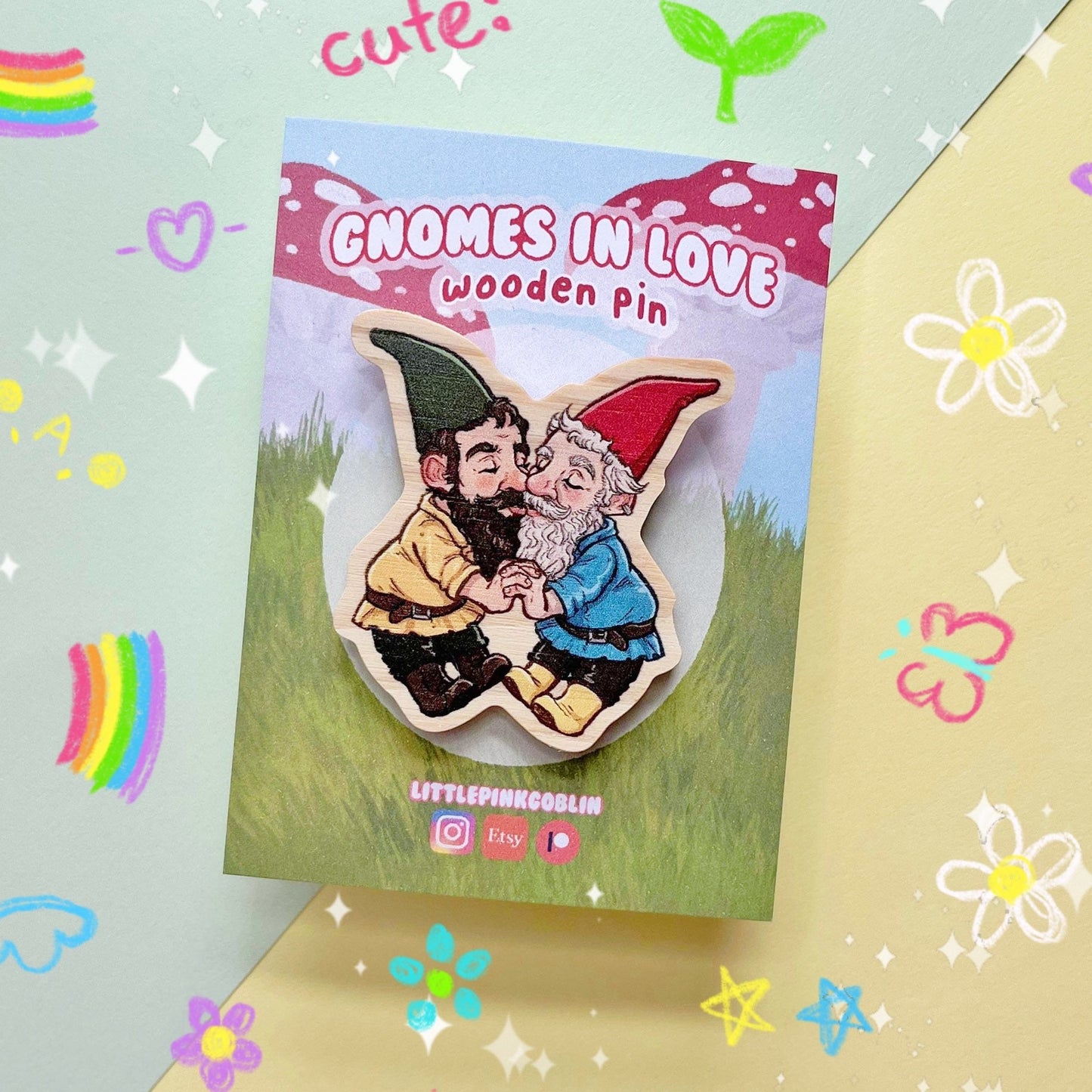Gnomes In Love | Wooden Pin
