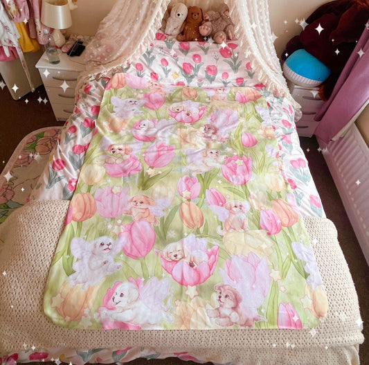Fairy Puppies Fleece Blanket Lightweight Printed Throw