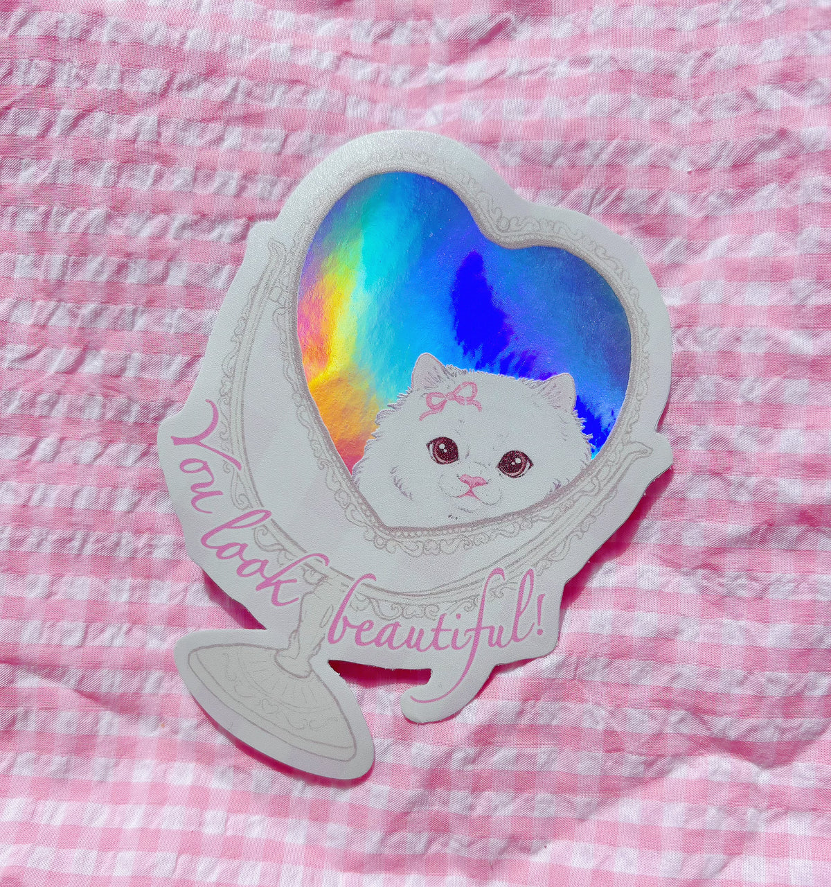 Kitty 'You Look Beautiful' Mirror Vinyl Sticker