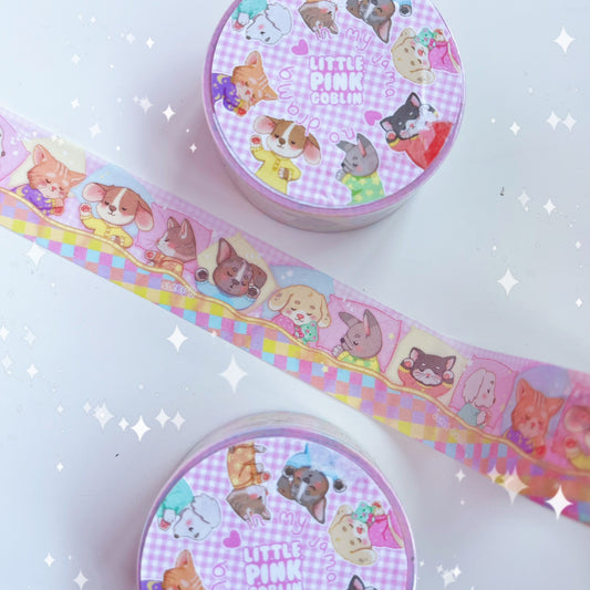 Kawaii Sleepy Puppies and Kittens 15mm Washi Tape