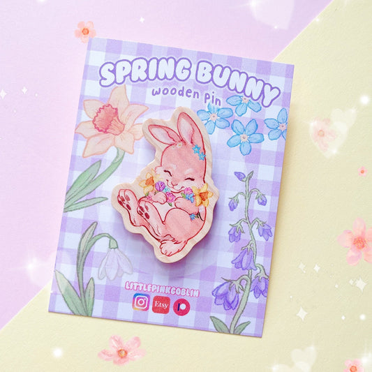 Spring Flowers Bunny | Wooden Pin