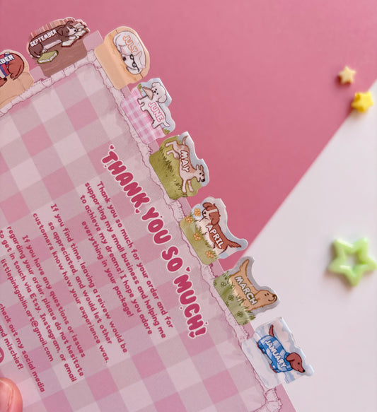 Doggy Monthly Tabs | Planner Sticker Sheet
