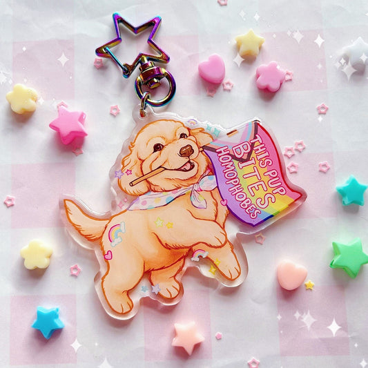 Pride Puppy ‘This Pup Bites Homophobes/Transphobes’ | Acrylic Charm