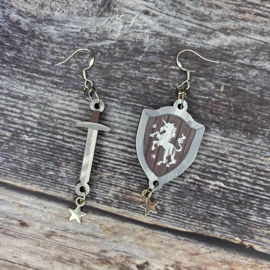 Sword and Sheild Wooden Earrings