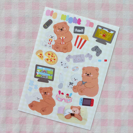 Big Night In Bear and Puppy | Vinyl Sticker Sheet