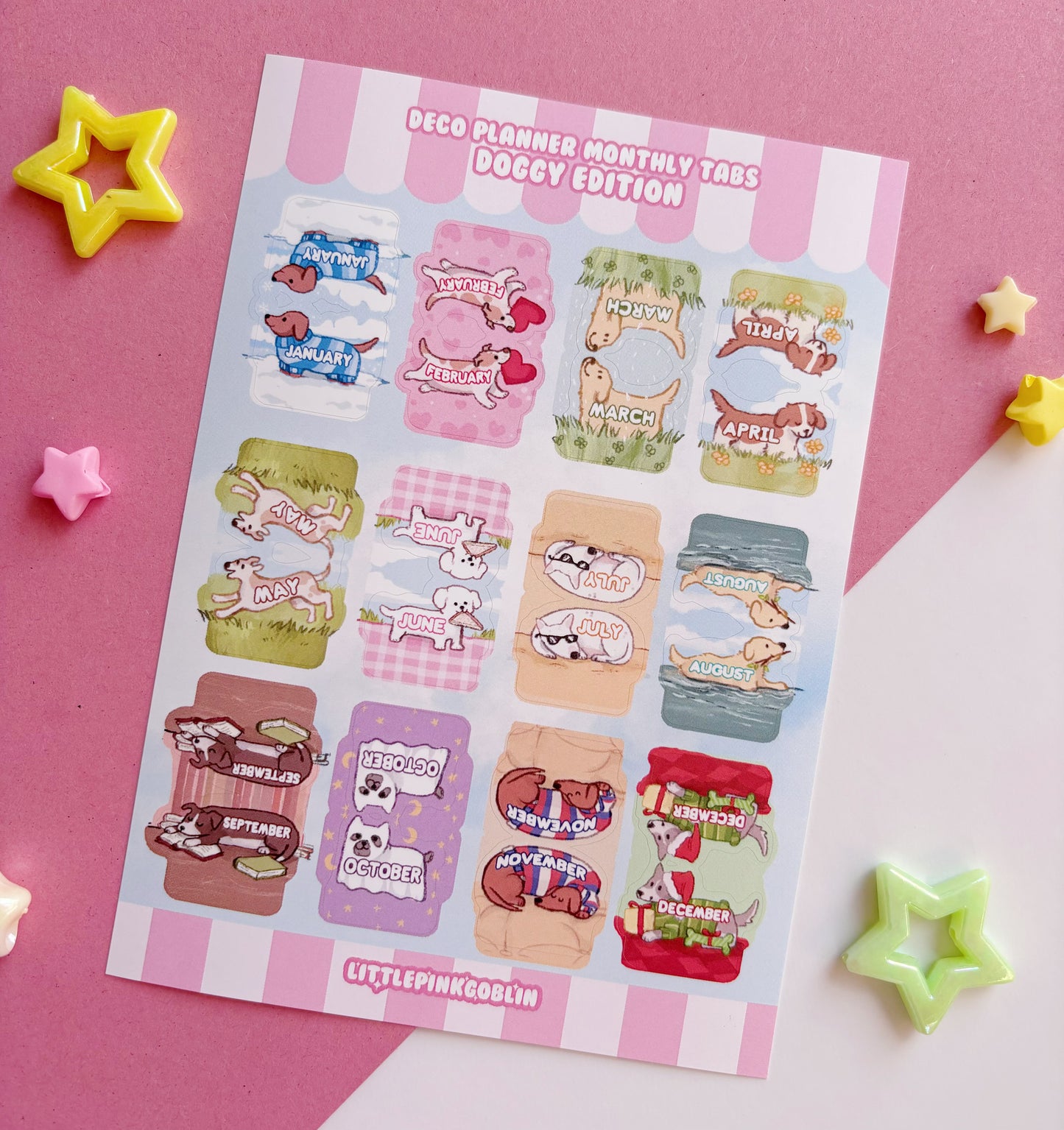 Doggy Monthly Tabs | Planner Sticker Sheet