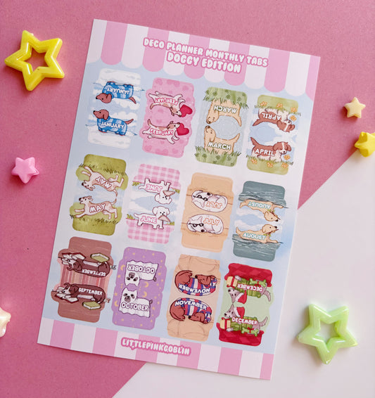 Doggy Monthly Tabs | Planner Sticker Sheet