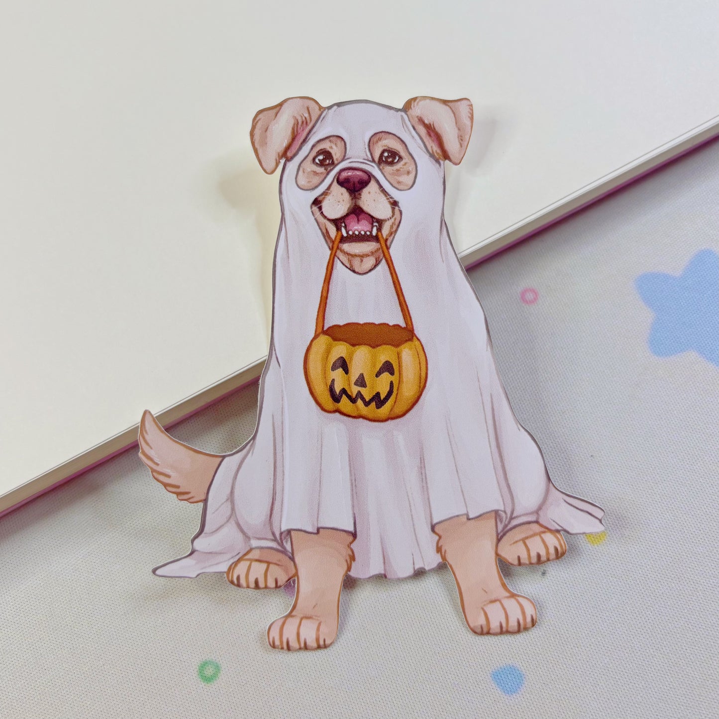 Borderless Trick or Treater Ghost Dog Vinyl Sticker