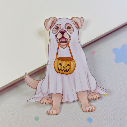 Borderless Trick or Treater Ghost Dog Vinyl Sticker