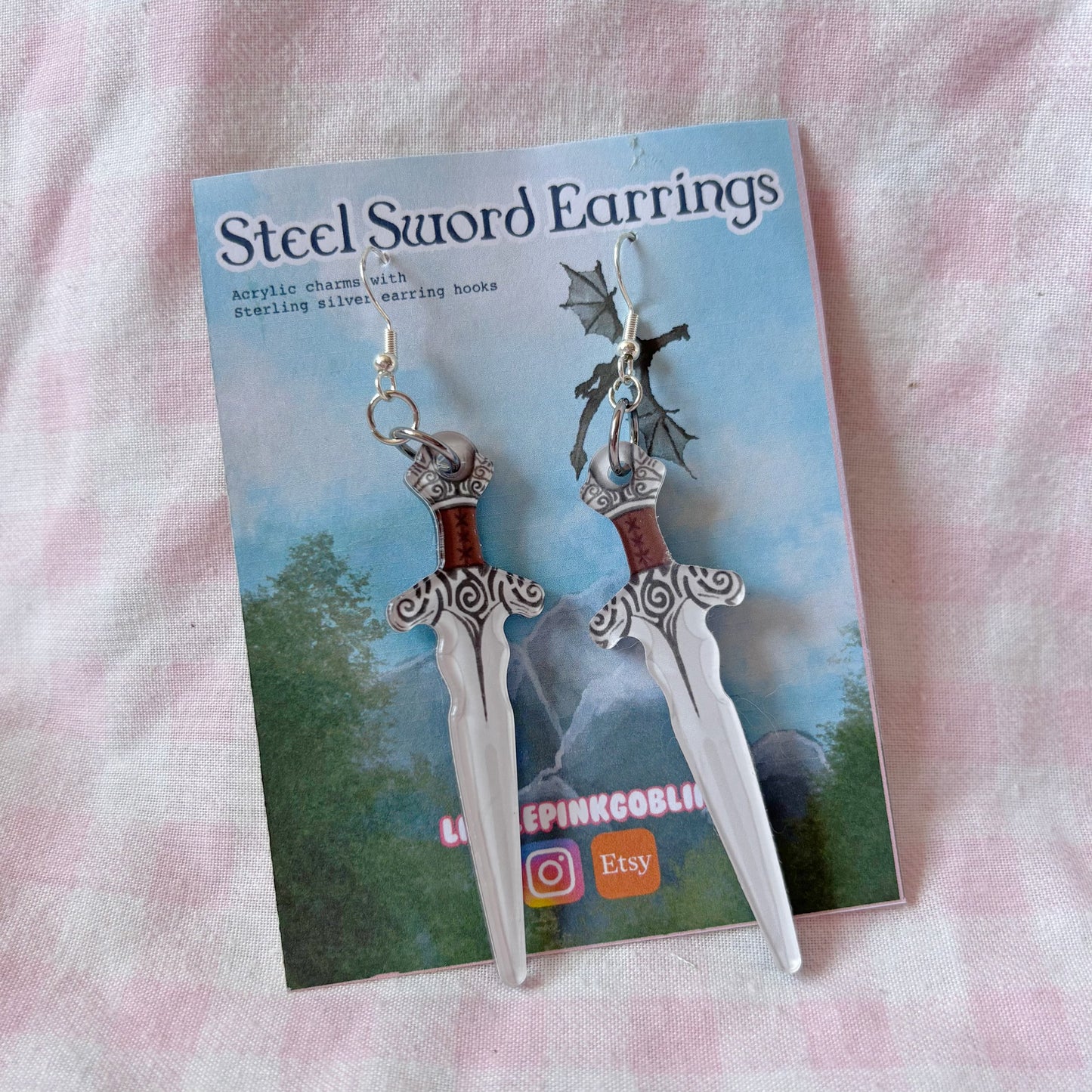 Skyrim-Inspired Acrylic Steel Sword Earrings