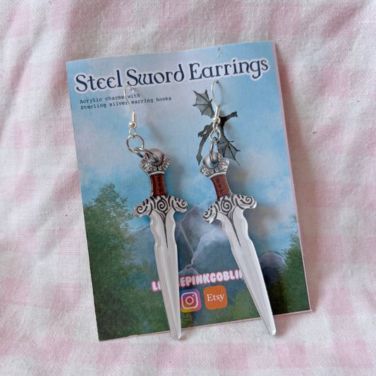 Skyrim-Inspired Acrylic Steel Sword Earrings
