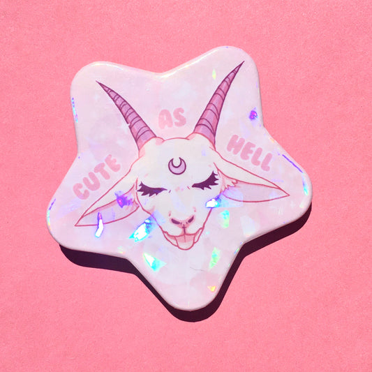 Cute As Hell | Holographic Kawaii Pentagram Brooch