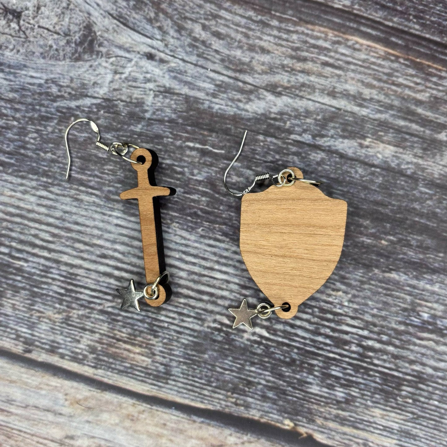 Sword and Sheild Wooden Earrings