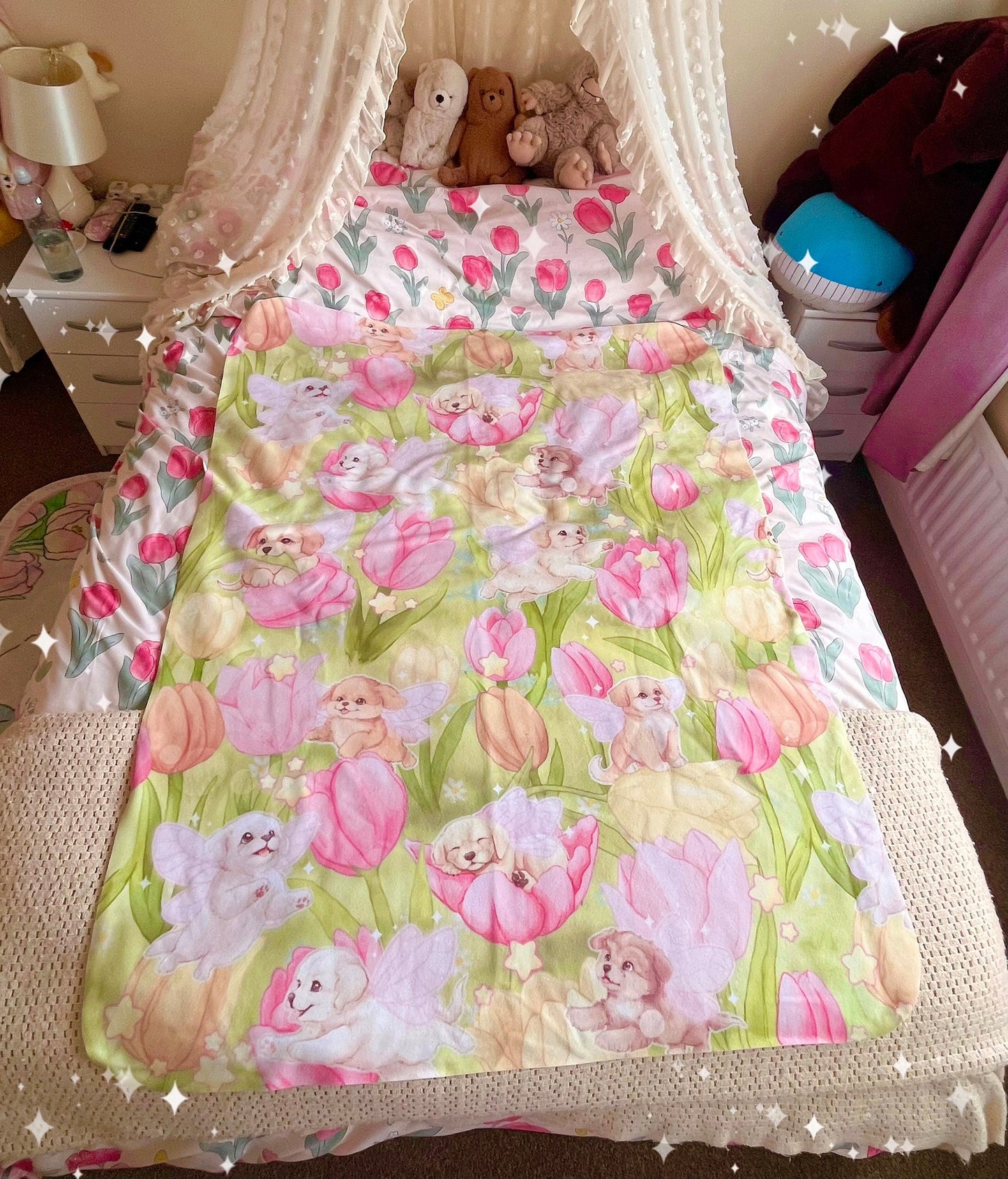 Fairy Puppies Fleece Blanket Lightweight Printed Throw
