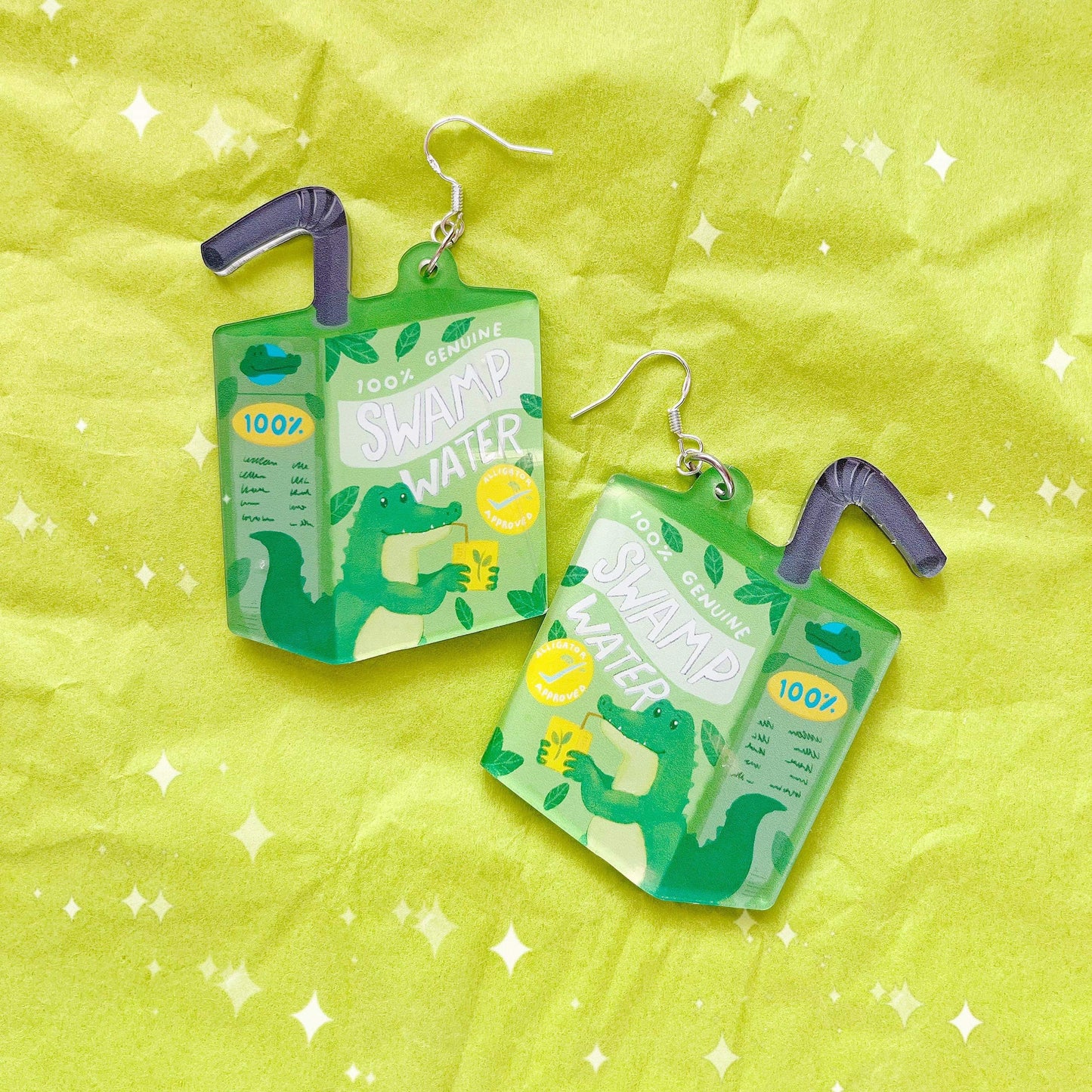 Alligator Swamp Water Juice Box | Acrylic Charm Earrings