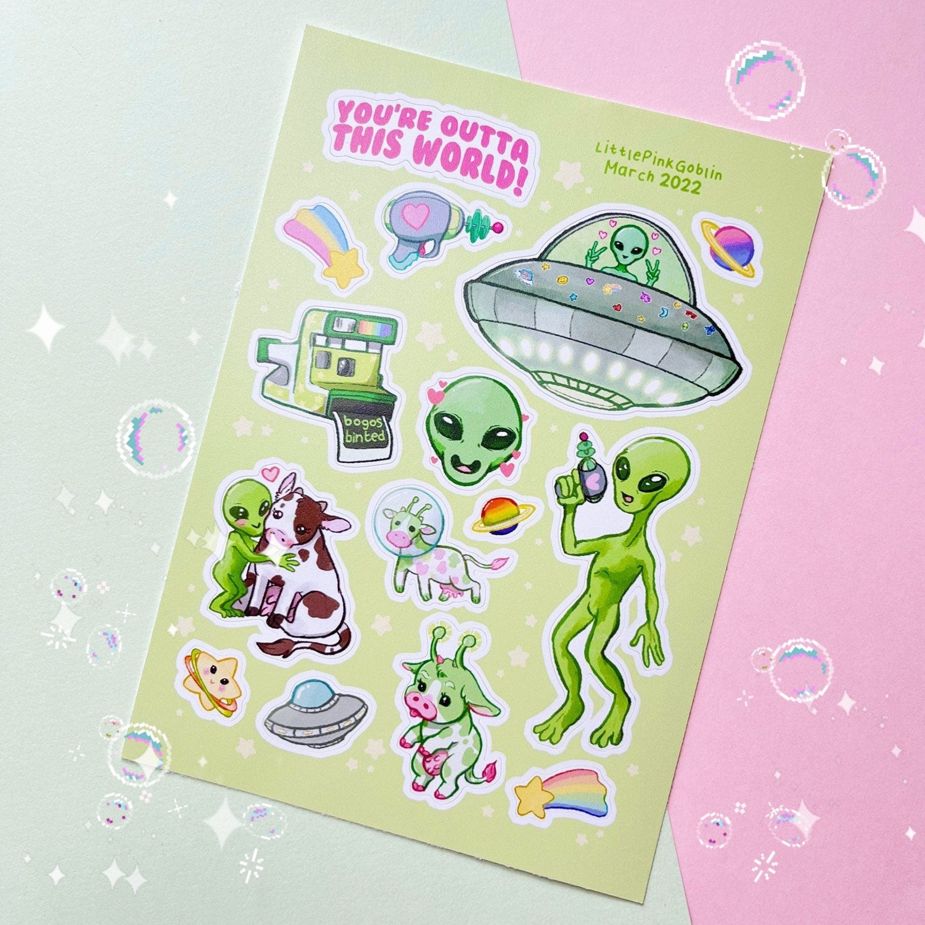 Alein Sticker Aliens | Vinyl Sticker Sheet – LittlePinkGoblin